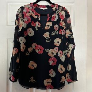 CAbi #971 Black and Red Floral Blouse